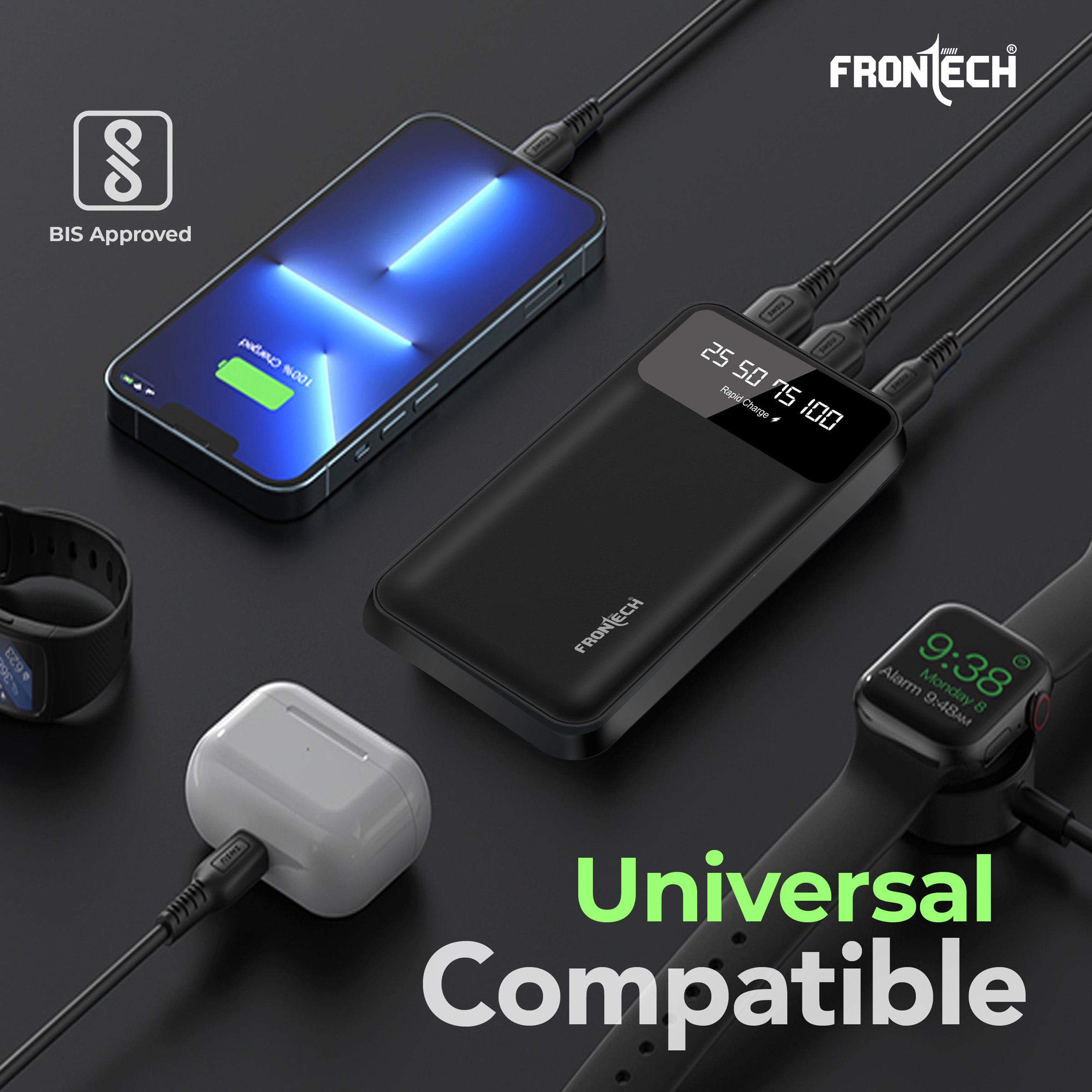 Frontech 10000mAh Power Bank | 22.5W Rapid Charging | Dual USB Output & Type-C Input | LED Torch Light & Battery Indicator | Li-Polymer Battery (PB-0006) Frontech 10000mAh Power Bank | 22.5W Rapid Charging | Dual USB Output & Type-C Input | LED Torch Light & Battery Indicator | Li-Polymer Battery (PB-0006)